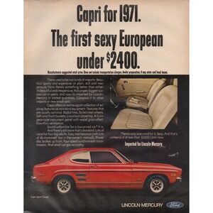 Capri for 1971 European Under 2400 Lincoln Mercury Vintage Print Ad 1970